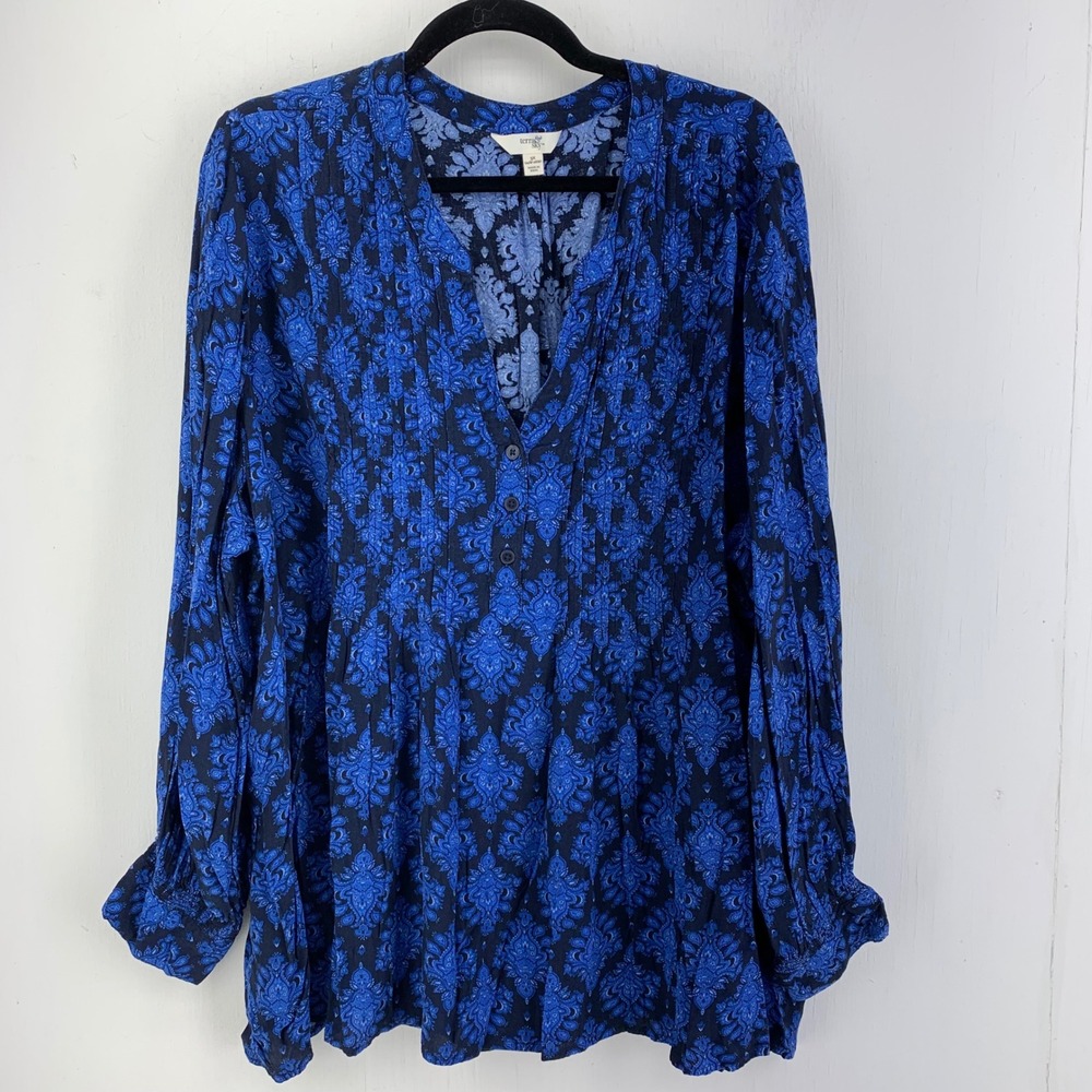 Terra & Sky Womens 3X Damask Pintuck Boho Casual Tunic Top Office Careere Flowy